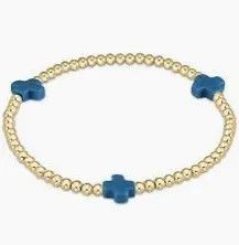 Signature Cross Gold 3mm Bead Bracelet Cobalt