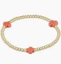 Signature Cross Gold 3mm Bead Bracelet Coral