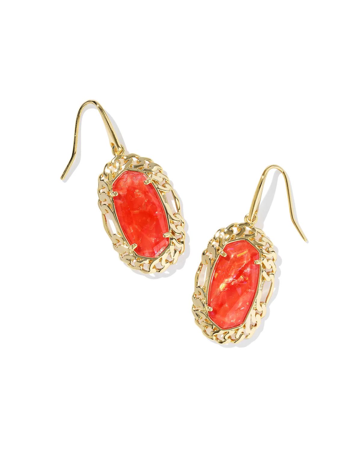Dani Figaro Frame Drop Earring Papaya Iridescent MOP Gold
