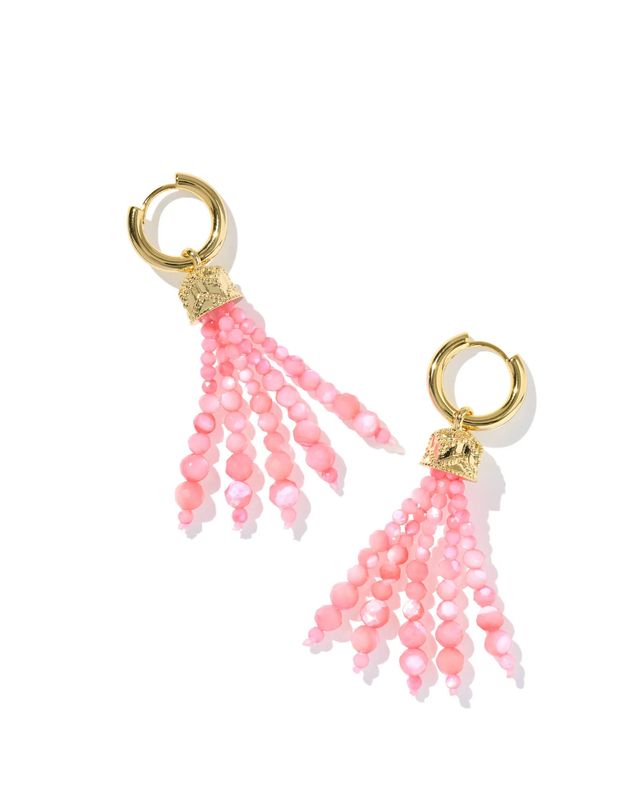 Sylvia Huggie Earring Pink Chalcedony Gold
