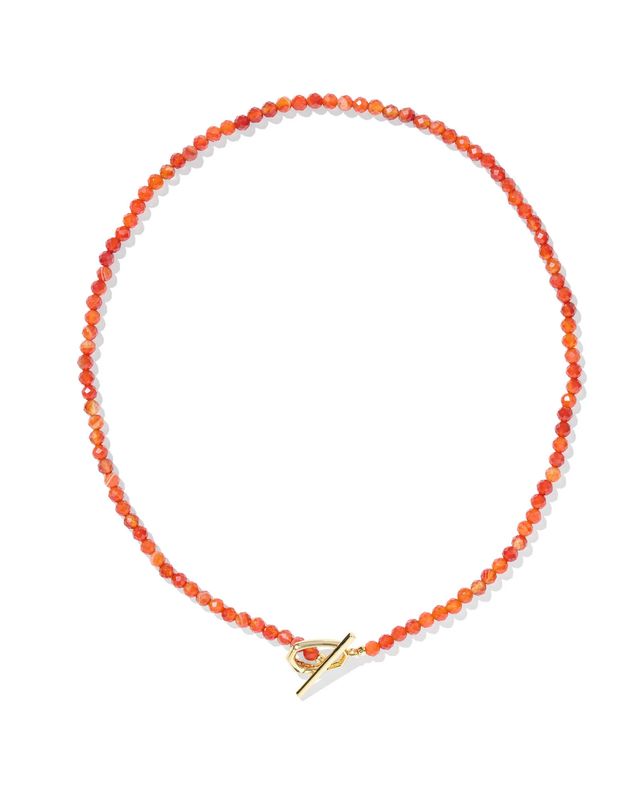 Sylvia Strand Necklace Orange Beaded Agate Gold