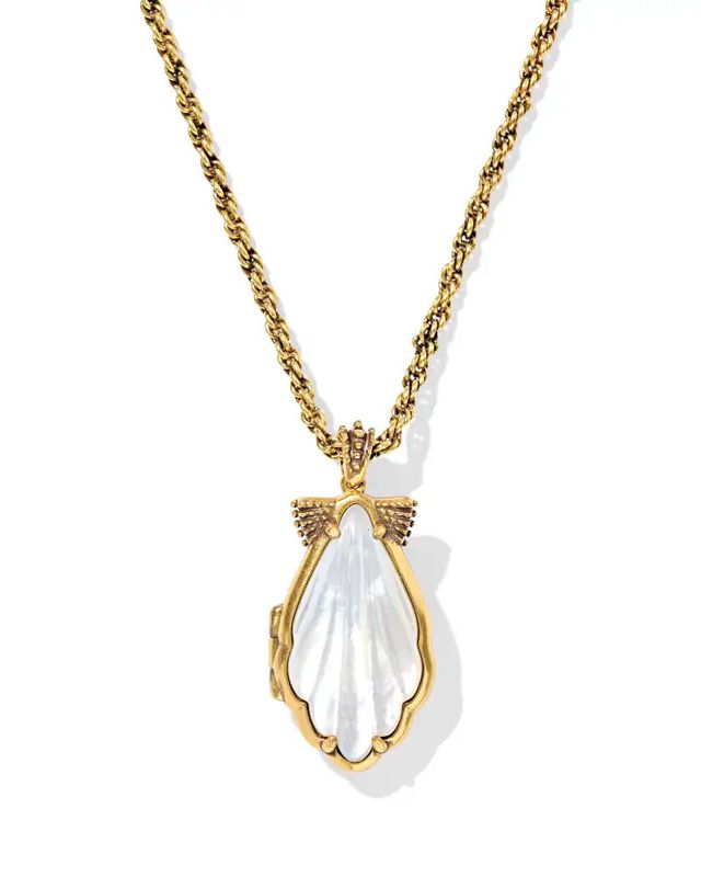 Alexa Locket Pendant Necklace Ivory MOP Vintage Gold