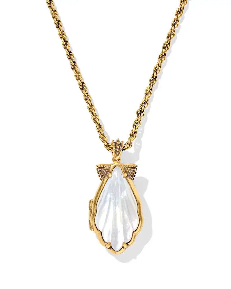 Alexa Locket Pendant Necklace Ivory MOP Vintage Gold
