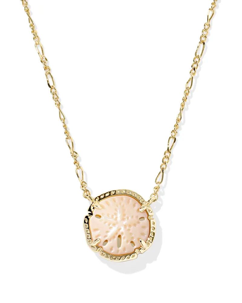 Sand Dollar Pendant Necklace Natural MOP Gold