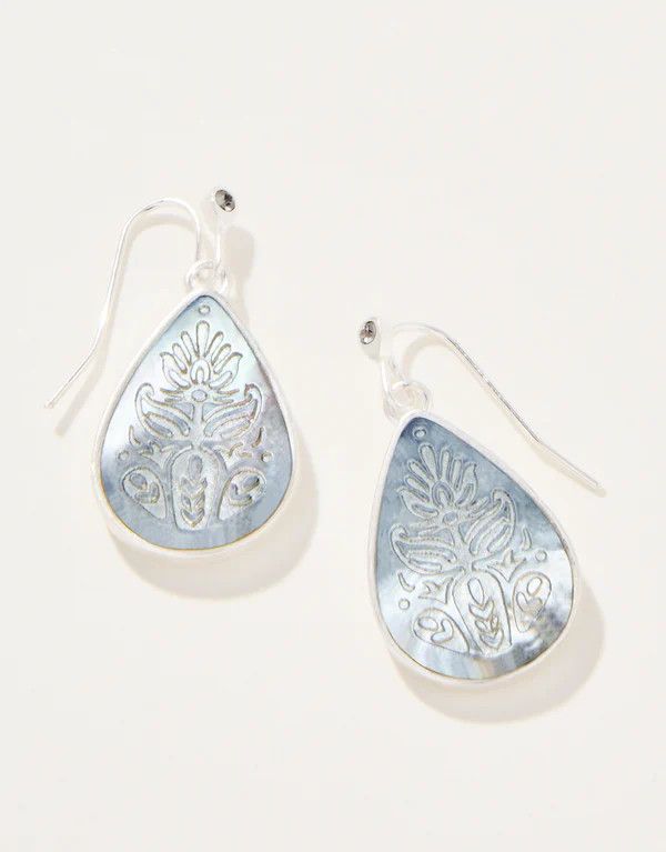 Willa Carved Earrings Blue Mother of Pearl Silver