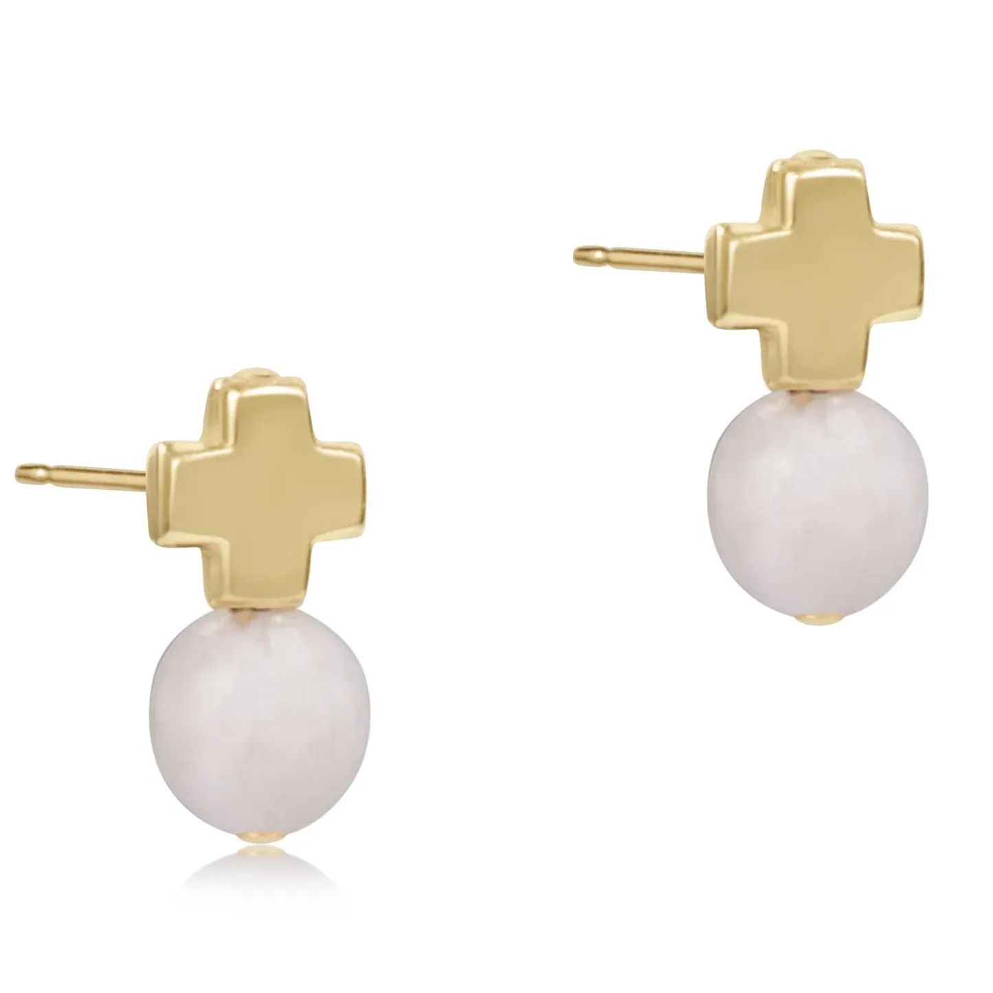 Signature Cross Gold Stud Earrings- Moonstone