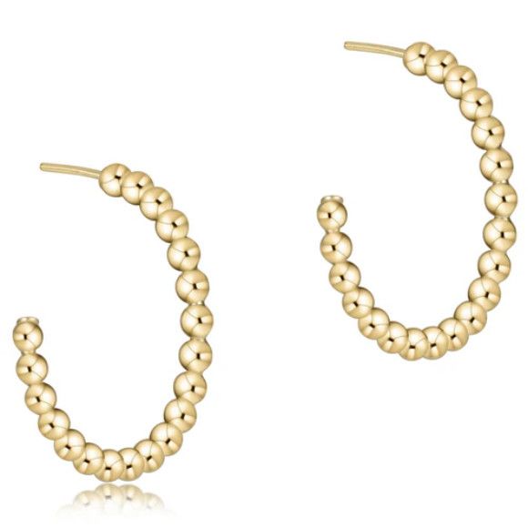 Beaded Classic Earrings 1.25 in Post Hoop 4mm Gold