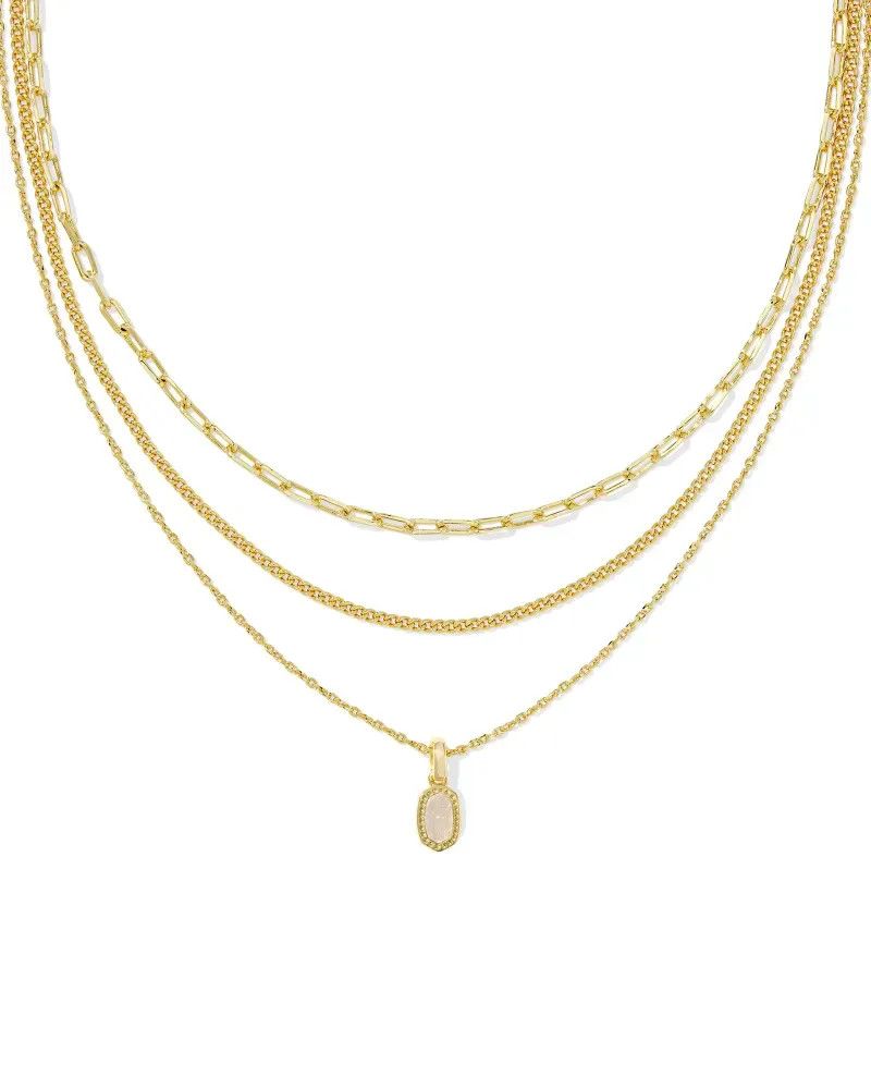 Mini Elisa Triple Strand Necklace Iridescent Drusy Gold