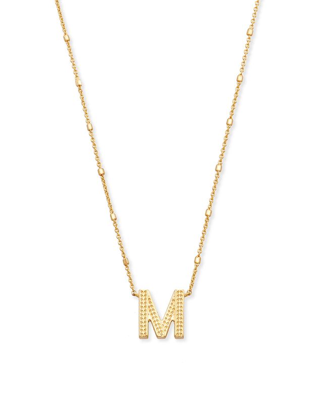 Letter M Pendant Necklace Gold