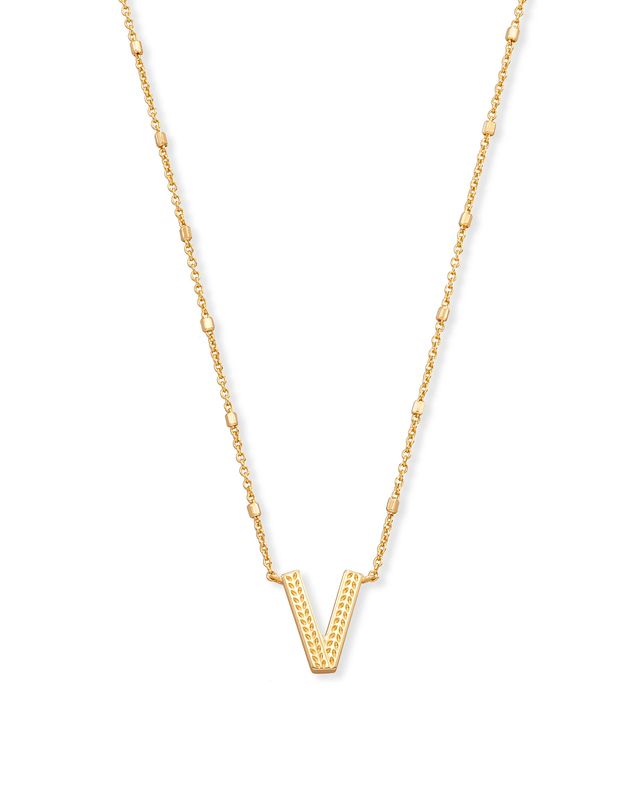 Letter V Pendant Necklace Gold