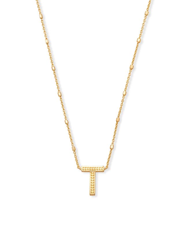 Letter T Pendant Necklace Gold