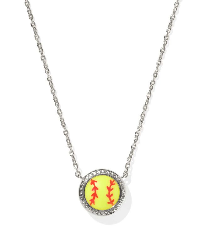 Softball Short Pendant Necklace Chartreuse Silver