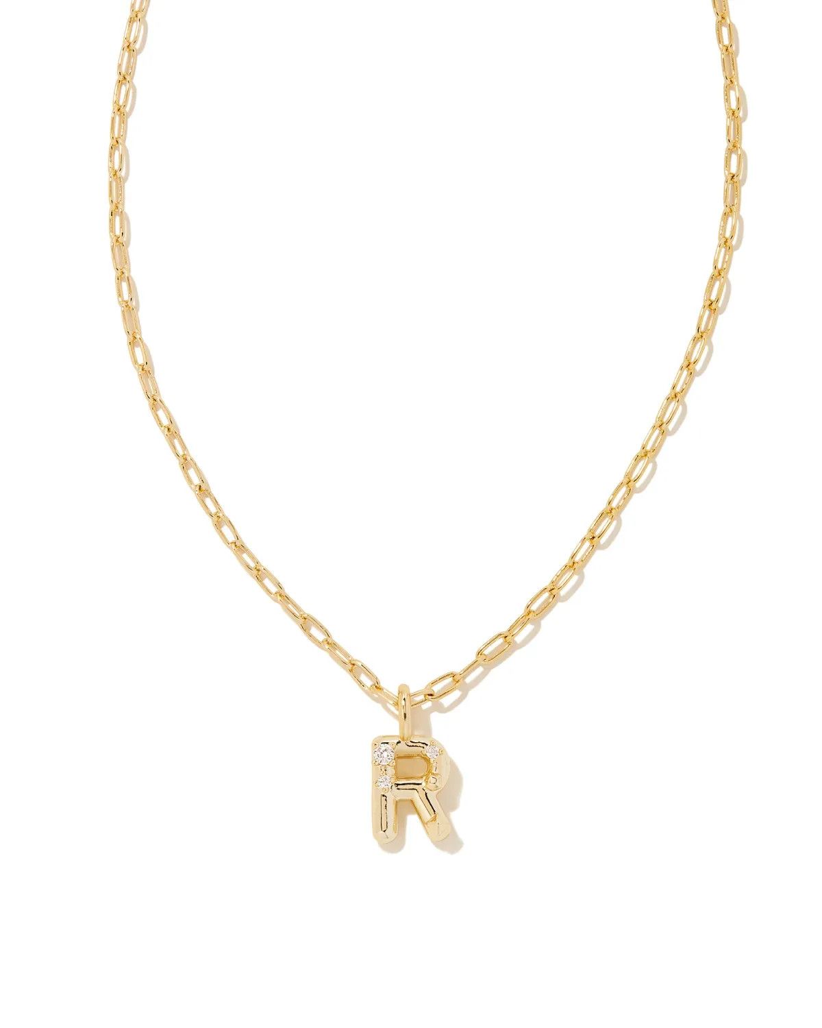 Crystal Gold Metal Pendant Necklace LETTER R