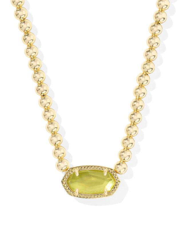 Elisa Beaded Necklace Chartreuse Green MOP Gold