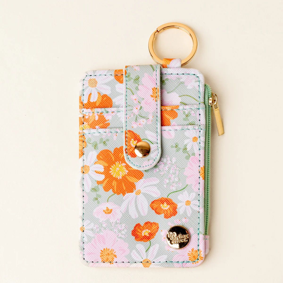 Printed Keychain Wallet Bouquet Beauty Sage