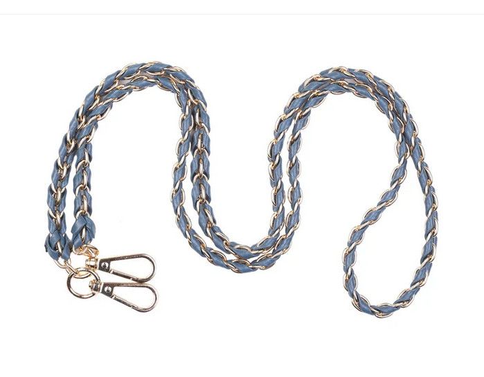 Pom Pom Strap Gold Chain Slate Blue Weave