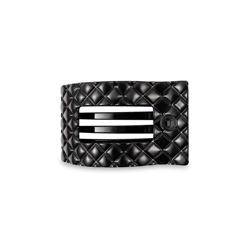 Small Flat Rectangle Clip Quilted Jet Black
