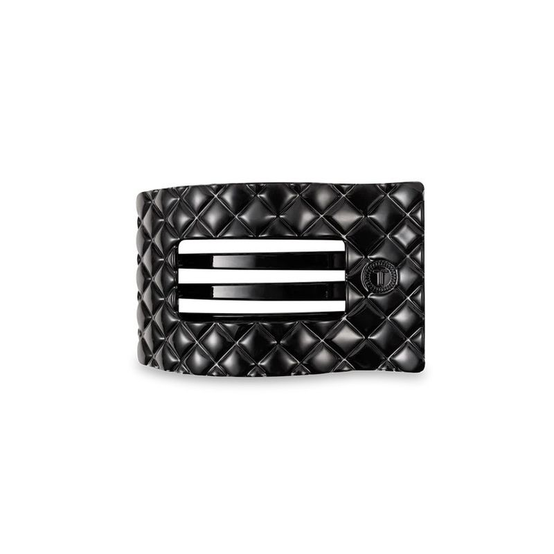 Small Flat Rectangle Clip Quilted Jet Black
