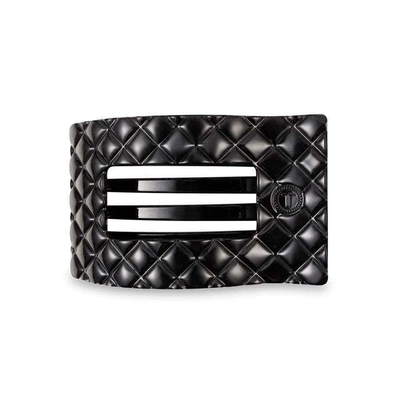 Medium Flat Rectangle Clip Quilted Jet Black