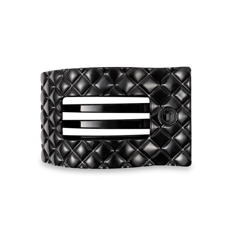 Medium Flat Rectangle Clip Quilted Jet Black