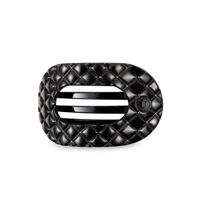 Medium Flat Round Clip Quilted Jet Black