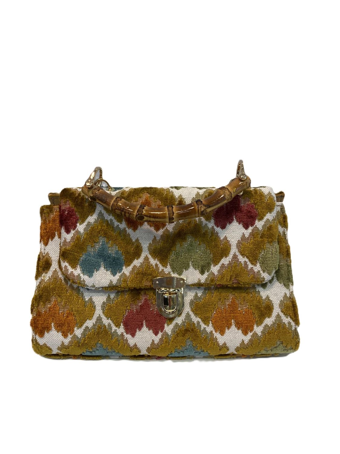 Glenda Gies Lilly Chenille with Bamboo Handle Chartreuse on Cream Mixed Colors