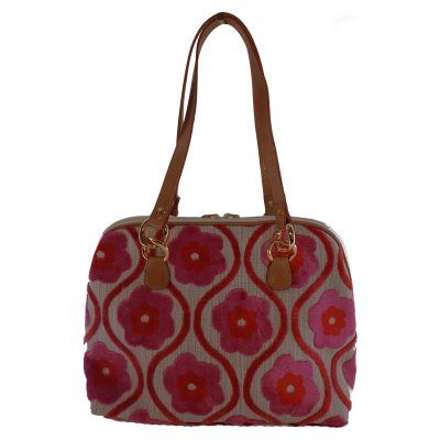 Glenda Gies Vivienne Satchel Coral Pink Chenille Flower Power