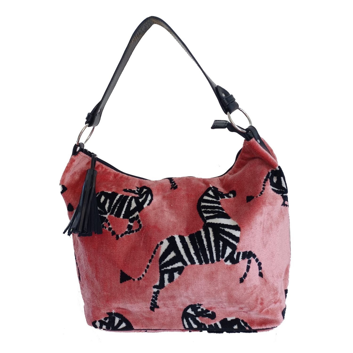 Glenda Gies Emma Tote with Strap Zebra on Salmon Chenille