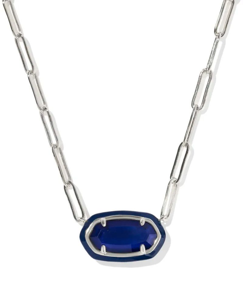 Elisa Enamel Frame Pendant Necklace Silver Navy MOP