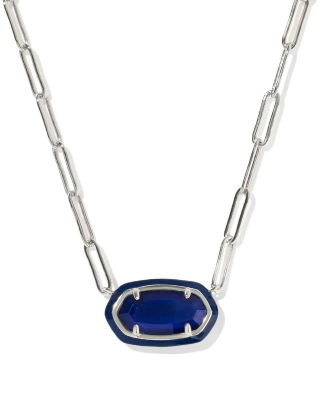 Elisa Enamel Frame Pendant Necklace Silver Navy MOP