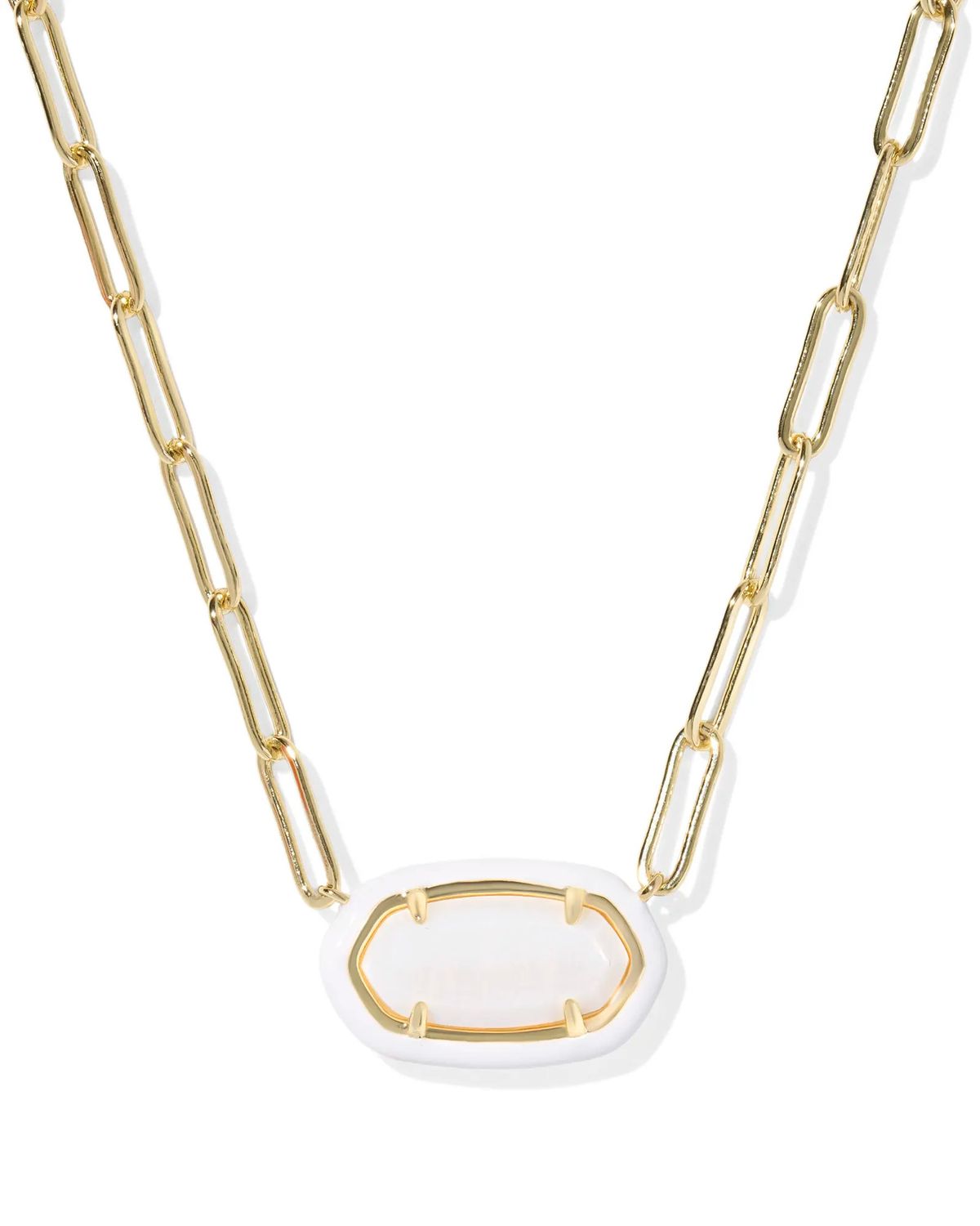 Elisa Enamel Frame Pendant Necklace Gold White MOP