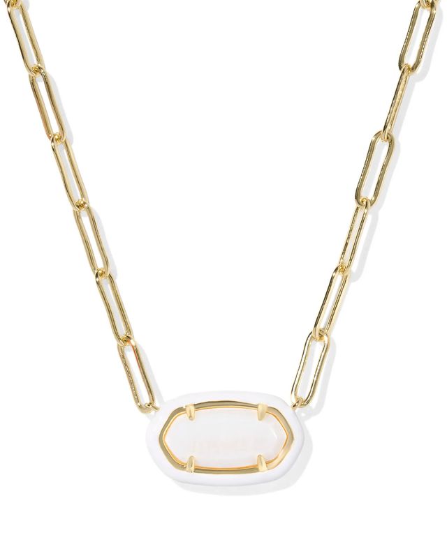 Elisa Enamel Frame Pendant Necklace Gold White MOP