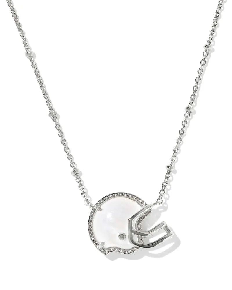 Football Helmet Pendant Necklace Silver Ivory MOP