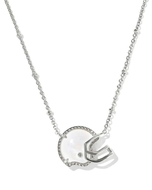 Football Helmet Pendant Necklace Silver Ivory MOP