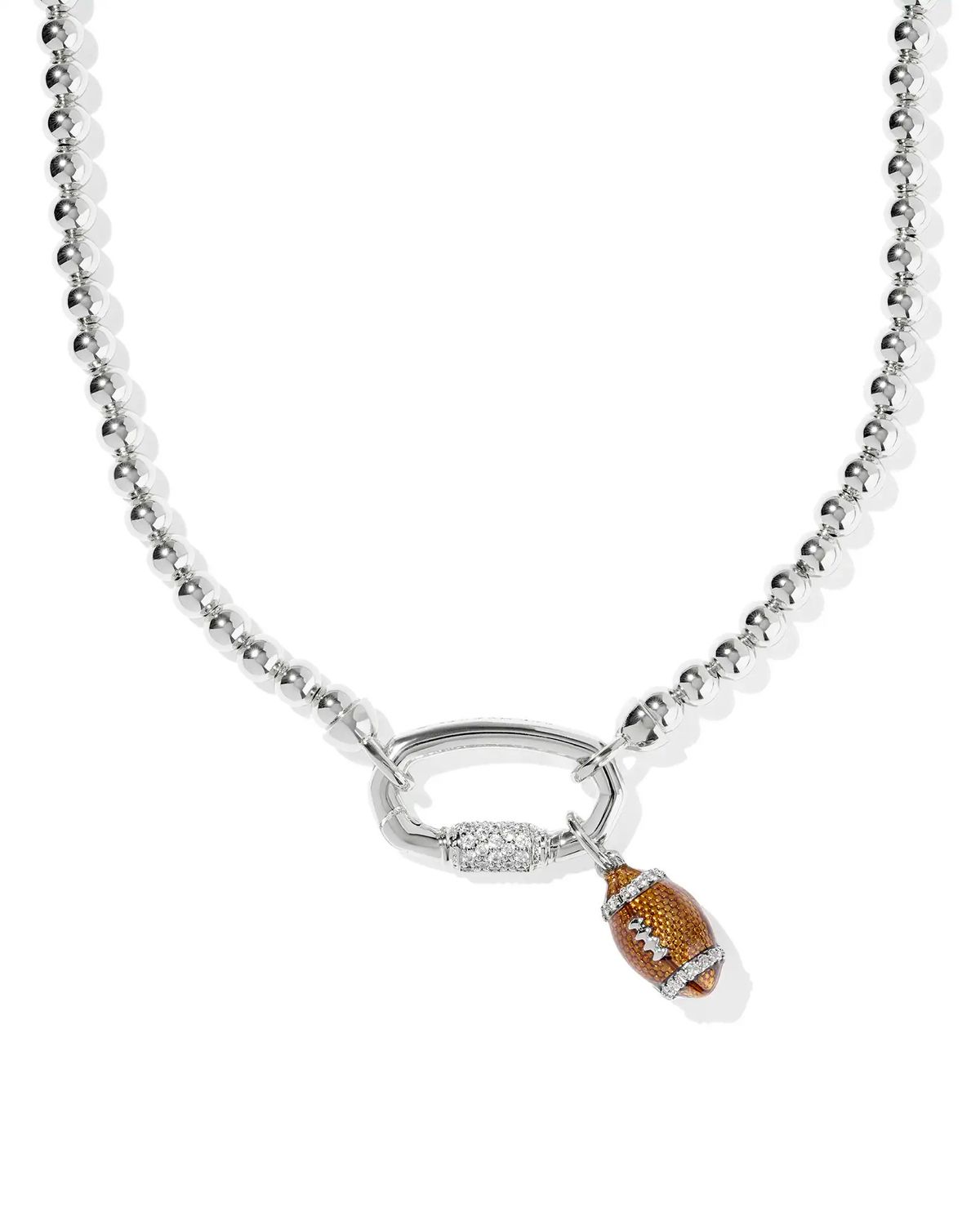 Football Metal Strand Necklace Silver Metal White CZ