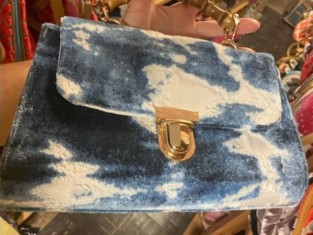 Glenda Gies Lilly Chenille with Bamboo Handle Blues on White