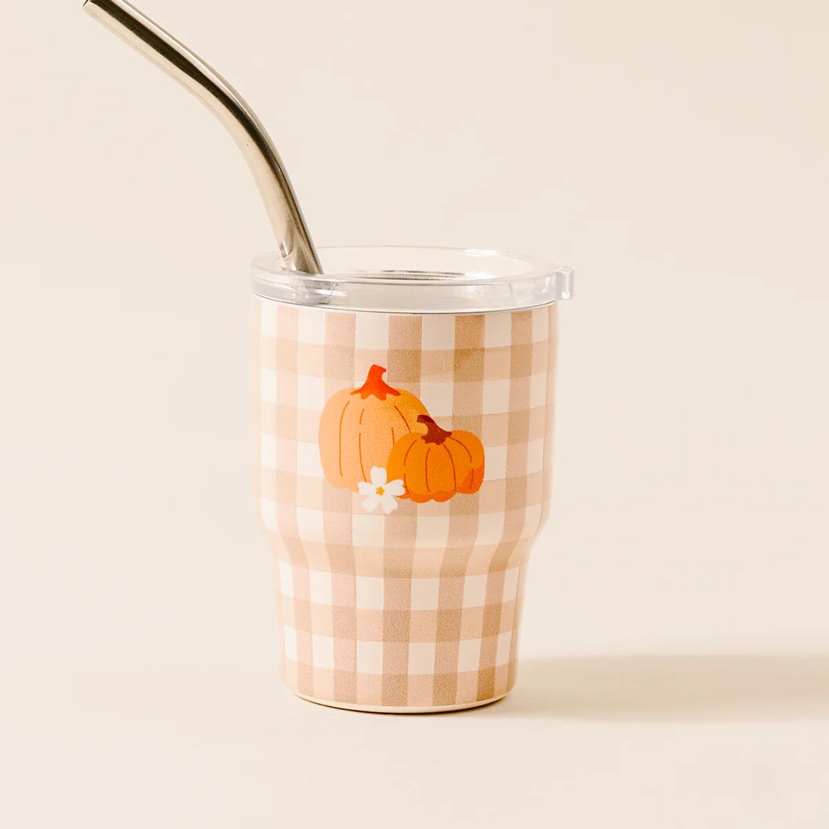 2 oz Tiny Tumbler w/ Straw Pumpkin Gingham