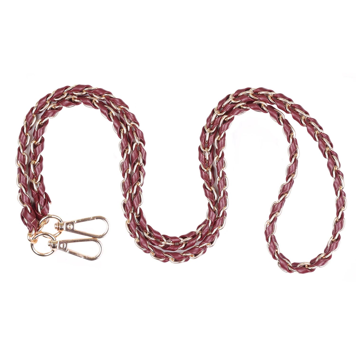 Pom Pom Strap Gold Chain Deep Burgundy Weave