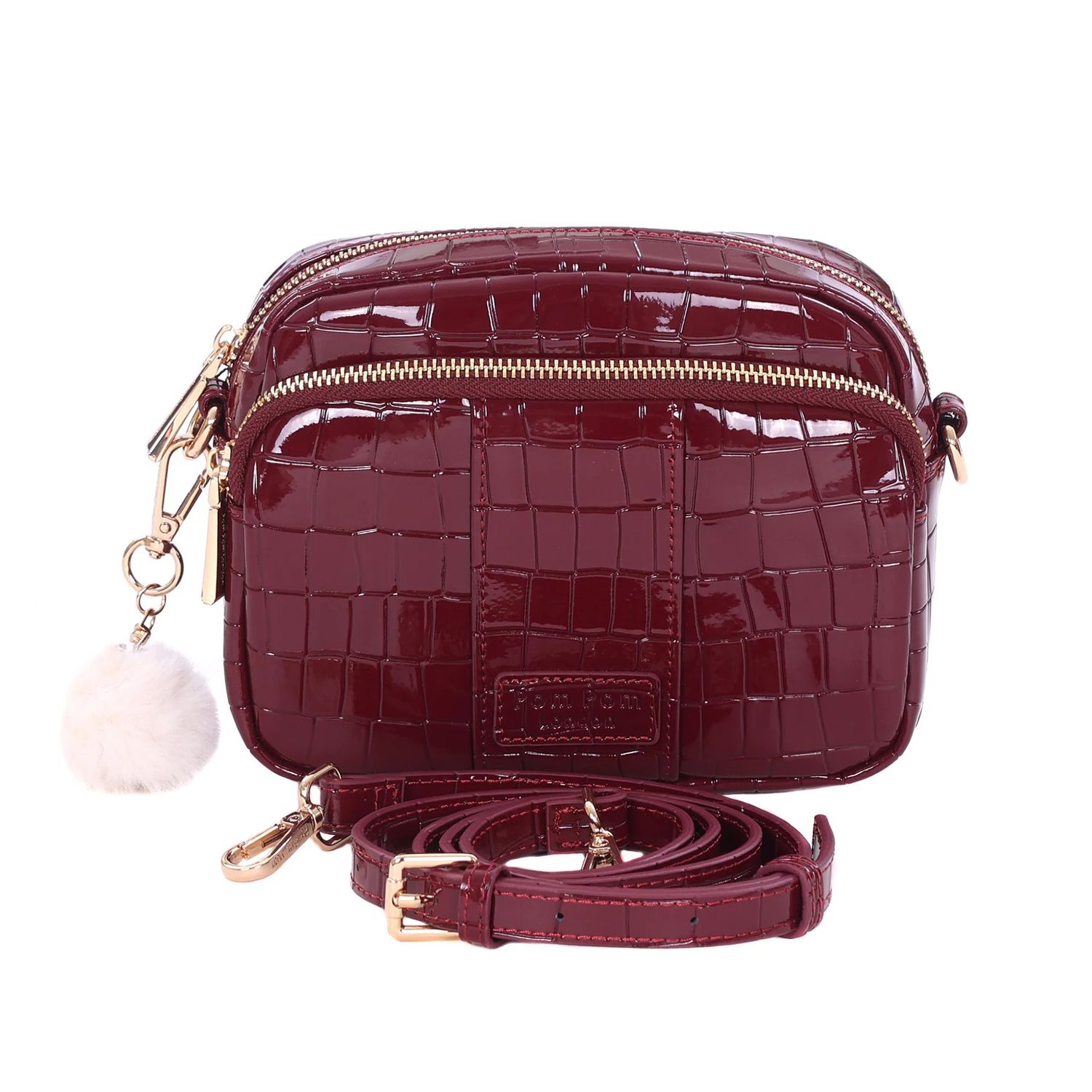 Pom Pom Original Bag Patent Croc Claret