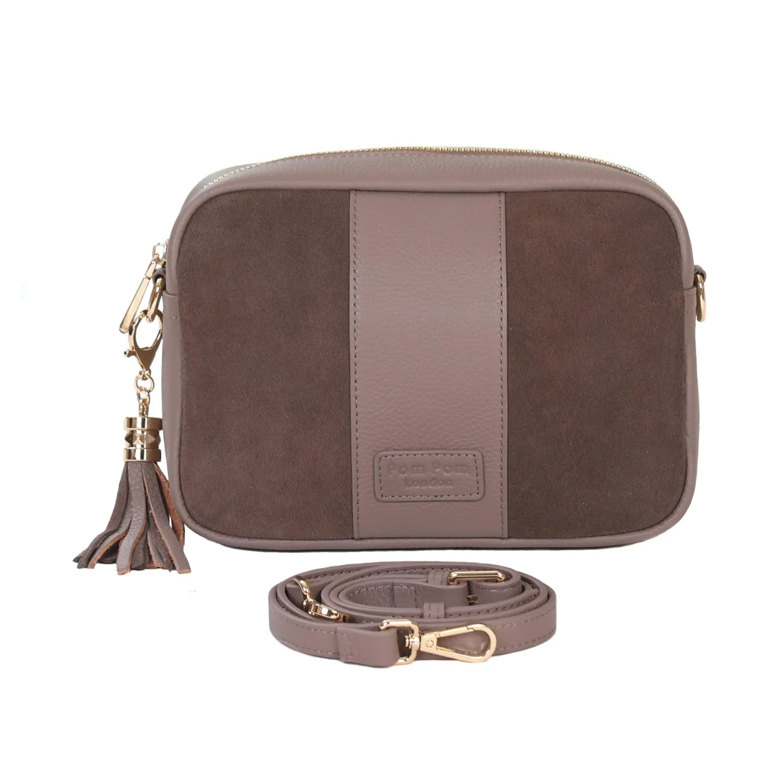 Pom Pom London City Suede &amp; Leather Bag Mocha