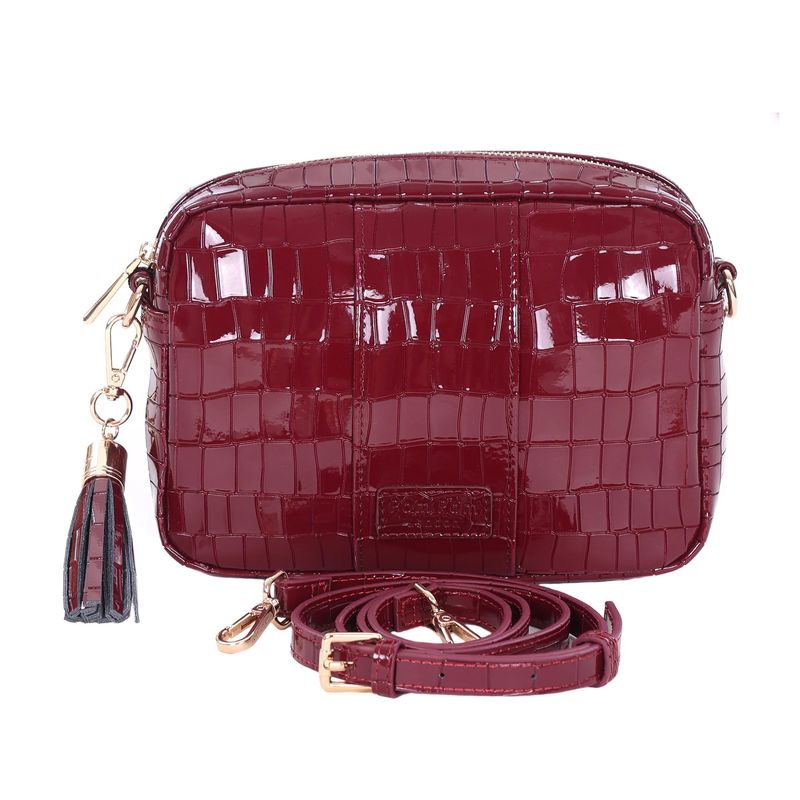 Pom Pom City Bag Patent Croc Claret