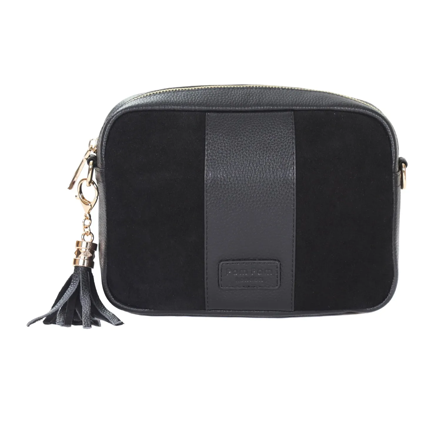 Pom Pom London City Suede &amp; Leather Bag Black