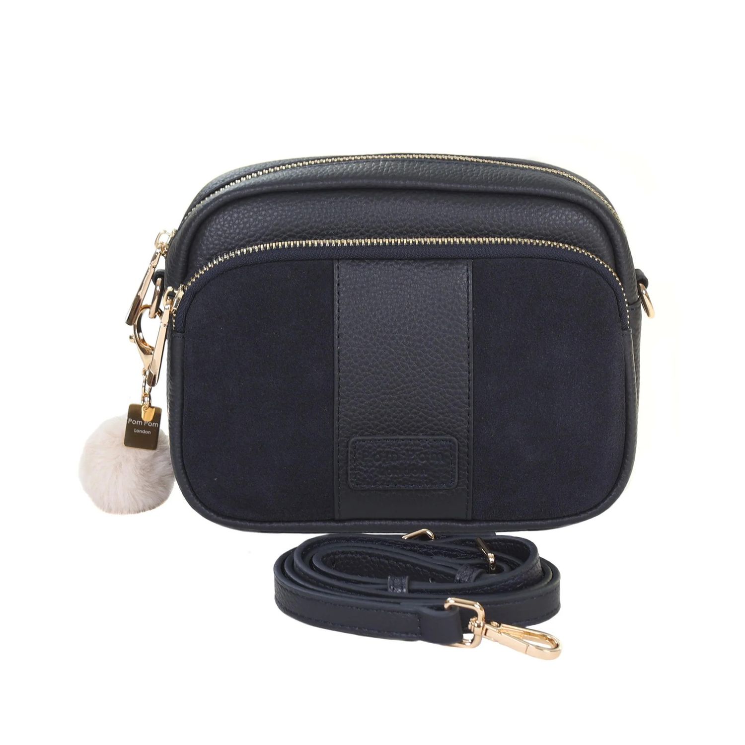 Pom Pom London Original Suede &amp; Leather Bag Navy