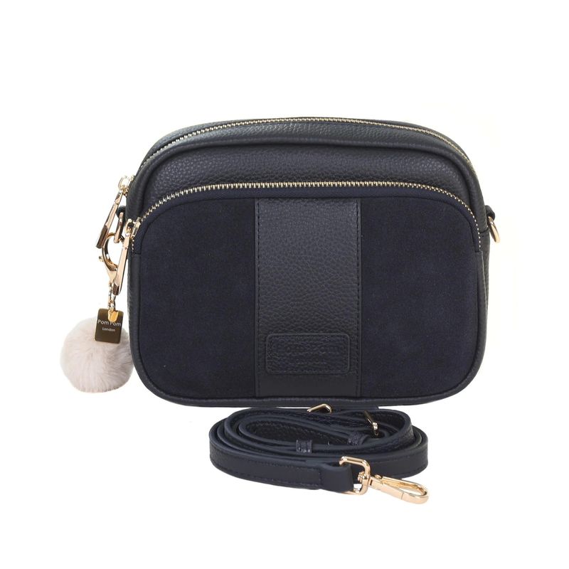 Pom Pom London Original Suede &amp; Leather Bag Navy