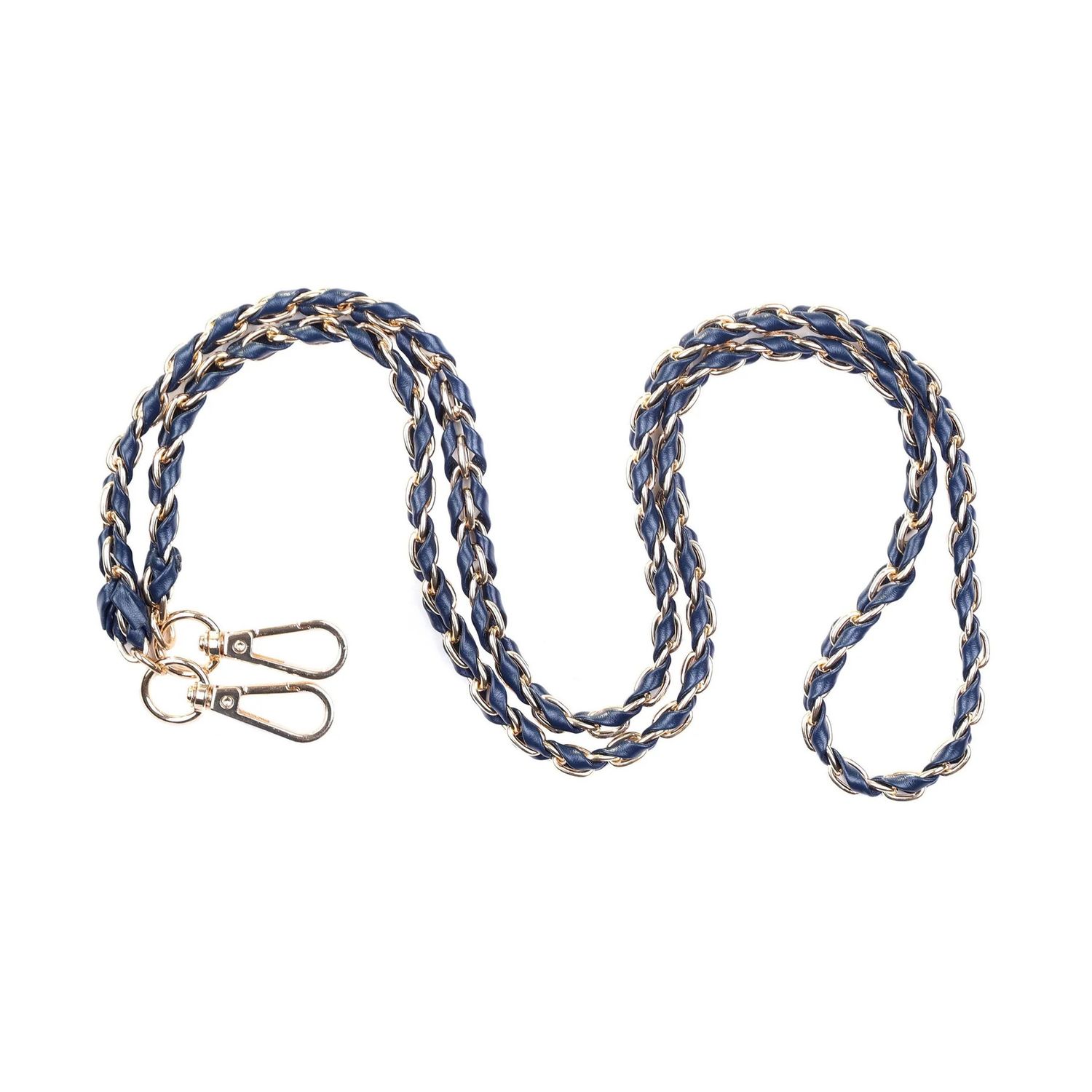 Pom Pom Strap Gold Chain Navy Weave