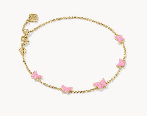 Breast Cancer Awareness Lillia Butterfly Enamel Delicate Chain Bracelet Gold