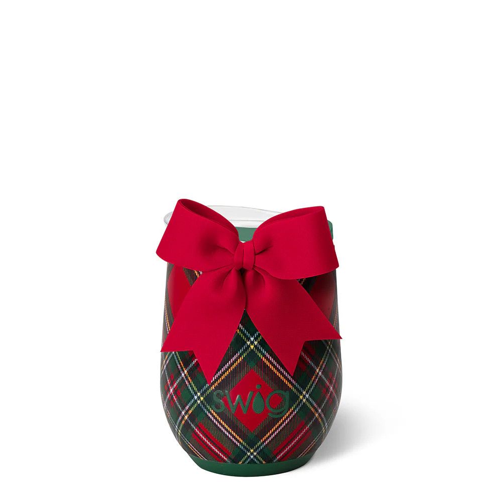 Stemless Wine Cup 12 oz Christmas Plaid