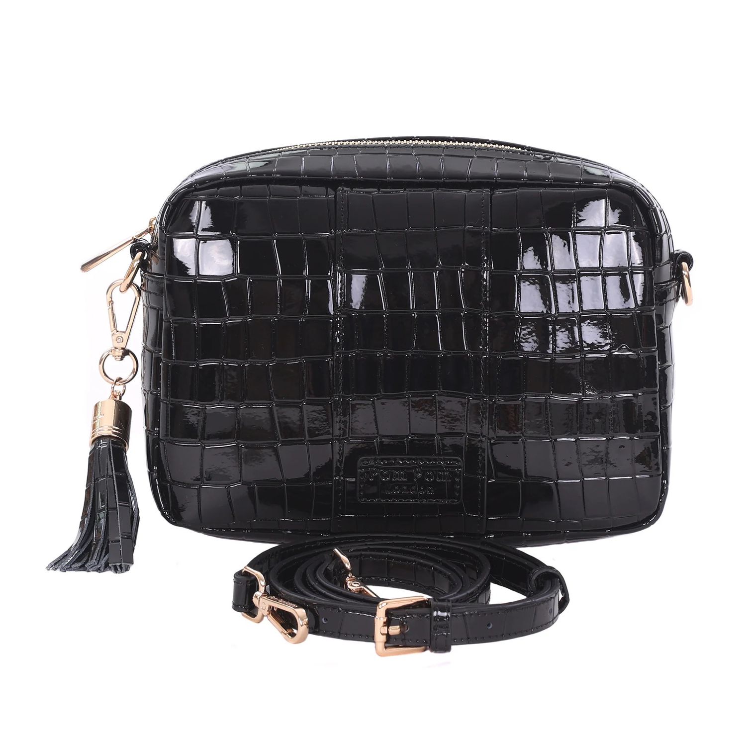 Pom Pom City Bag Patent Croc Black