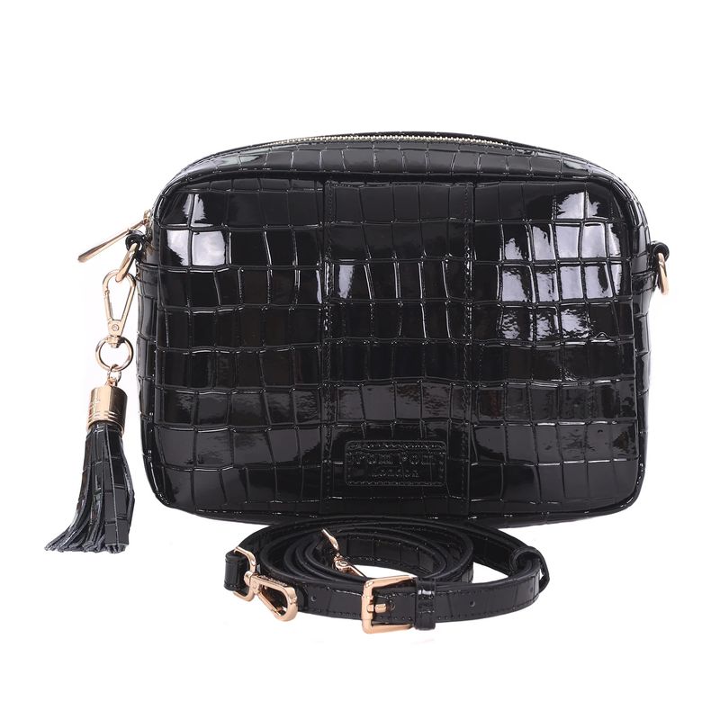 Pom Pom City Bag Patent Croc Black