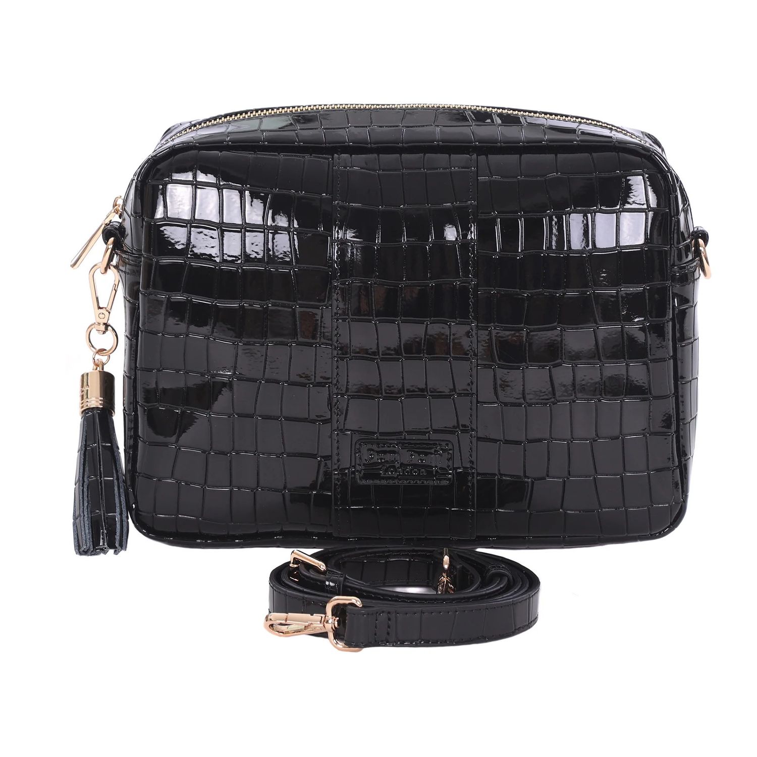 Pom Pom London City Plus Bag Patent Croc Black